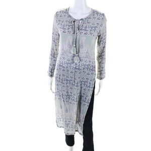 Calypso Saint Barth Womens Long Sleeve Silk Floral Tunic Shirt Gray Blue Size XS